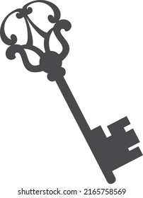 Old key silhouette. Treasure symbol. Secret door icon isolated on white background