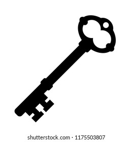 Old key silhouette vector icon isolated on white background