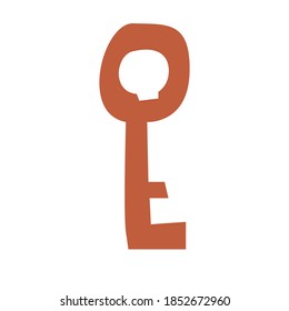 Old key with a skull witchcraft vector element. Isolated on white background for prints, posters and tattoo. Spooky mystery illustrations