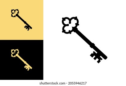 Old key vector house icon logo. Old key silhouette antique lock illustration