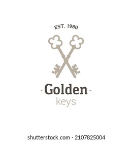 Old key vector house icon logo. Old key silhouette antique lock illustration