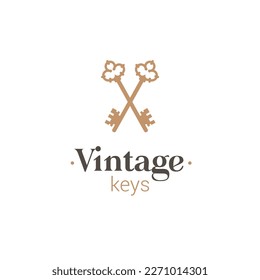 Old key vector house icon logo. Old key silhouette antique lock illustration