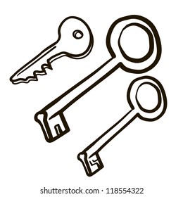 Old keys. A cartoon sketch.