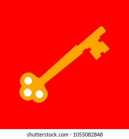Old keys set with decorative elements in retro style. Vector. Orange icon with white holes if exist at red background. Isolated.