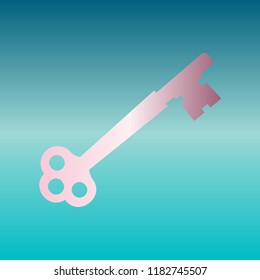 Old keys set with decorative elements in retro style. Vector. Pink bronze gradient icon at turquoise gradient background.