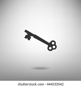 Old keys set with decorative elements in retro style. vector. Dark gray icon with shadow on floor.