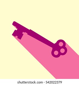 Old keys set with decorative elements in retro style. vector. Flirt color icon with cyclamen flat style shadow path on cream background.