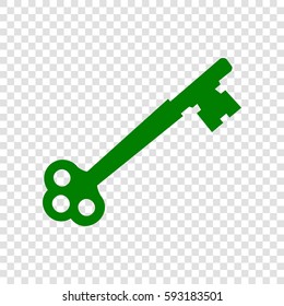 Old keys set with decorative elements in retro style. Vector. Dark green icon on transparent background.