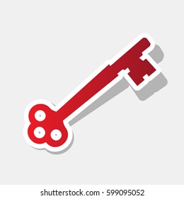 Old keys set with decorative elements in retro style. Vector. New year reddish icon with outside stroke and gray shadow on light gray background.