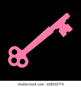 Old keys set with decorative elements in retro style. Vector. Pink icon on black background.