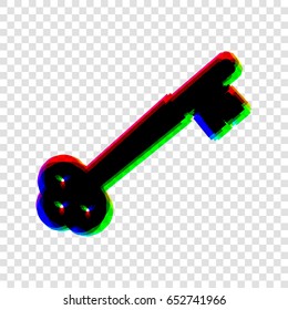 Old keys set with decorative elements in retro style. Vector. Black icon with red-green-blue contours on transparent background.
