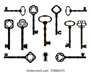 Old keys silhouettes. Retro design