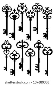 Old Keys, Silhouettes Set, Vector Version