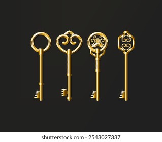 Old keys. Vintage gold keys.