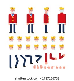 Old king character in red robe creation kit. Create your own pose, action, animation. Minimal design vector illustration