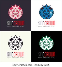 Old King Crown face head logo set design template