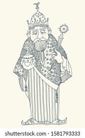 Old King man, hand drawn vector illustration