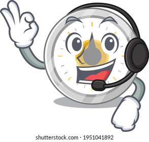 Old kitchen timer caricature character concept wearing headphone. Vector illustration