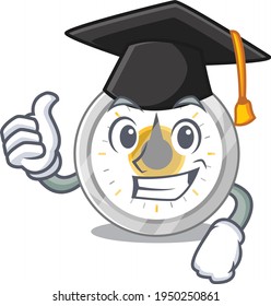 Old kitchen timer caricature picture design with hat for graduation ceremony. Vector illustration