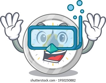 Old kitchen timer mascot design swims with diving glasses. Vector illustration