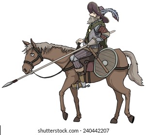 old knight character with spear and sword, vector illustration