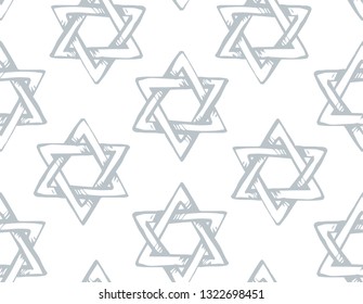 Old kosher judaic chanukkah magen shape heritage backdrop. God torah chanukah yiddish day logo emblem. Gray color hand drawn zion ethnic hannukah sketch in retro art doodle cartoon style on light whit