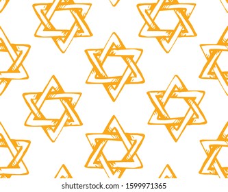 Old kosher judaic chanukkah magen shape heritage light backdrop. God torah chanukah yiddish day logo emblem. Gold yellow hand drawn zion ethnic hannukah sketch design in retro art doodle cartoon style