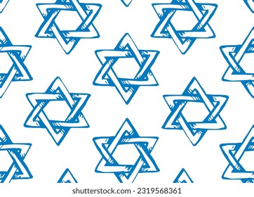Old kosher judaic chanukkah magen shape heritage backdrop. God torah chanukah yiddish day logo emblem. Blue ink color hand drawn zion ethnic hannukah sketch retro art doodle cartoon style light fond