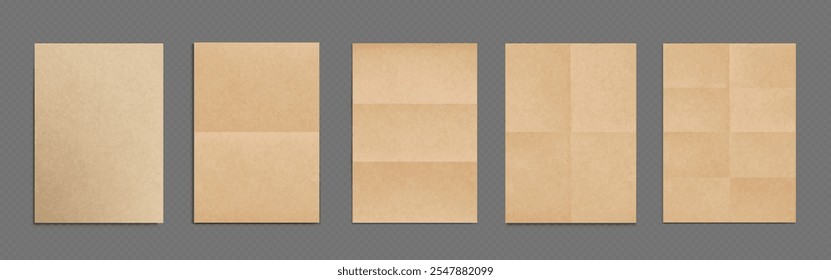 Vieja textura de papel kraft. Vector de material de pergamino grunge marrón. Arrugado beige mapa del tesoro del tesoro de diseño en blanco. Abstractas hoja de cuaderno antiguo con efecto afligido áspero. Pliegue el cartel vacío