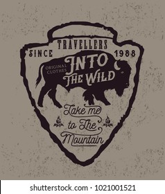 Old label with american bison.Vintage style.Prints vector design for t-shirts