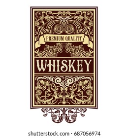 Old label design for Whiskey label, Restaurant banner. Vector illustration