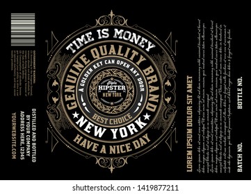 Old  label design for Whiskey and Wine label, Restaurant banner, Beer label. Vector illustration