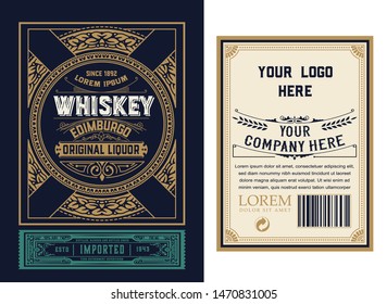 Old  label design for Whiskey and Wine label, Restaurant banner, Beer label. Vector illustration