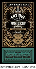 Diseño de etiquetas antiguas para la etiqueta Whiskey y Wine, banner de restaurante, etiqueta de cerveza. Ilustración del vector