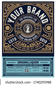 Old  label design for Whiskey and Wine label, Restaurant banner, Beer label. Vector illustration