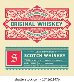 Old  label design for Whiskey and Wine label, Restaurant banner, Beer label. Vector illustration