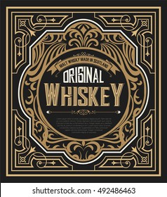 Diseño de etiquetas antiguas para la etiqueta Whiskey y Wine, banner de restaurante, etiqueta de cerveza. Ilustración del vector