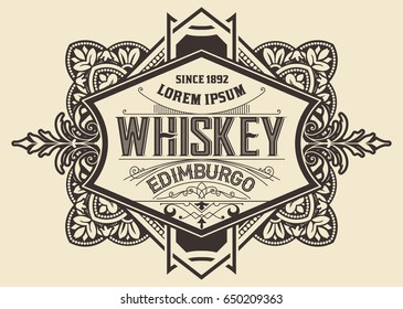 Diseño de etiquetas antiguas para la etiqueta Whiskey y Wine, banner de restaurante, etiqueta de cerveza.