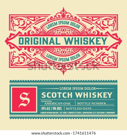 Old  label design for Whiskey and Wine label, Restaurant banner, Beer label. Vector illustration