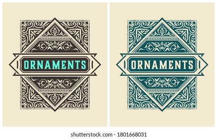 Old label with floral details. Elements by layers.