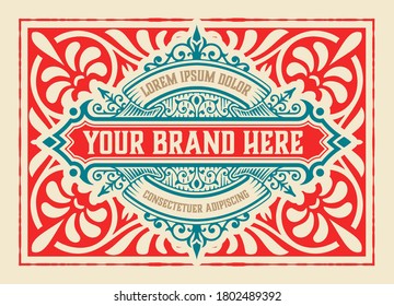 Old label with floral details. Elements by layers.