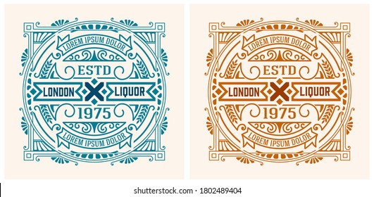 Old label with floral details. Elements by layers.