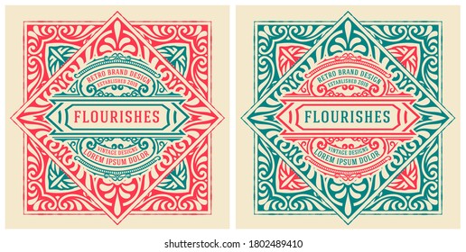 Old label with floral details. Elements by layers.