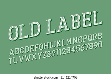 Old label letters and numbers with curly serifs. Isolated english alphabet.