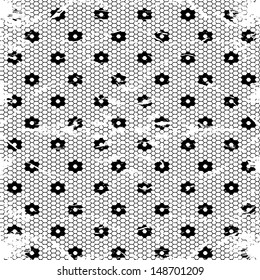 Old lace background, ornamental retro flowers. Vector realistic texture. Seamless rumpled pattern.