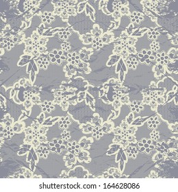 Old lace background, ornamental retro flowers. Vector realistic texture. Seamless rumpled pattern.