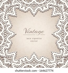 Old lace background, vintage frame template, vector eps10 