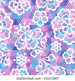 Old lace seamless pattern, ornamental flowers. Vector texture.