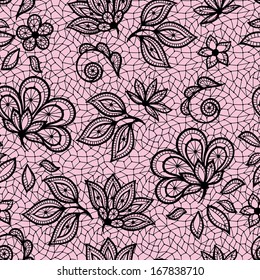 Old lace seamless pattern, ornamental flowers. Vector texture.