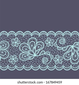 Old lace seamless pattern, ornamental border. Vector texture.